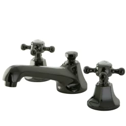 Kingston Brass NS4460BX Water Onyx Widespread Lavatory Faucet with Cross Handles and Brass Pop up Drain in Black Nickel