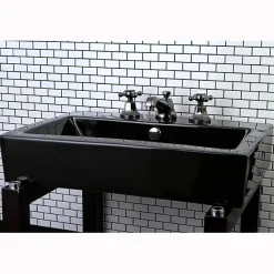 Kingston Brass NS4460BX Water Onyx Widespread Lavatory Faucet with Cross Handles and Brass Pop up Drain in Black Nickel