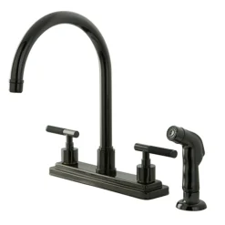 Kingston Brass NS8790DKLSP Water Onyx 8 inch Centerset Kitchen Faucet with Lever Handles and Matching Side Sprayer in Black Nickel