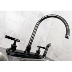 Kingston Brass NS8790DKLSP Water Onyx 8 inch Centerset Kitchen Faucet with Lever Handles and Matching Side Sprayer in Black Nickel