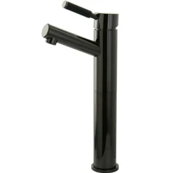 Kingston Brass NS8410DKL Water Onyx Single Handle Vessel Sink Faucet with Anti-Slide Handle Sleeve Less Pop up and Plate in Black Nickel