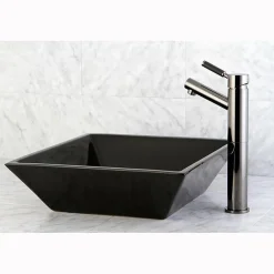 Kingston Brass NS8410DKL Water Onyx Single Handle Vessel Sink Faucet with Anti-Slide Handle Sleeve Less Pop up and Plate in Black Nickel