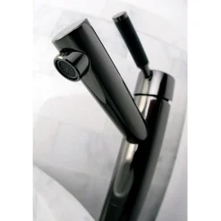 Kingston Brass NS8410DKL Water Onyx Single Handle Vessel Sink Faucet with Anti-Slide Handle Sleeve Less Pop up and Plate in Black Nickel