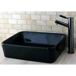 Kingston Brass NS8410DKL Water Onyx Single Handle Vessel Sink Faucet with Anti-Slide Handle Sleeve Less Pop up and Plate in Black Nickel