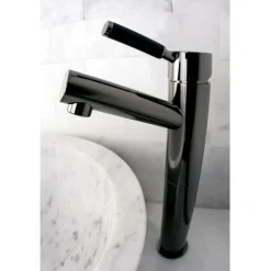 Kingston Brass NS8410DKL Water Onyx Single Handle Vessel Sink Faucet with Anti-Slide Handle Sleeve Less Pop up and Plate in Black Nickel