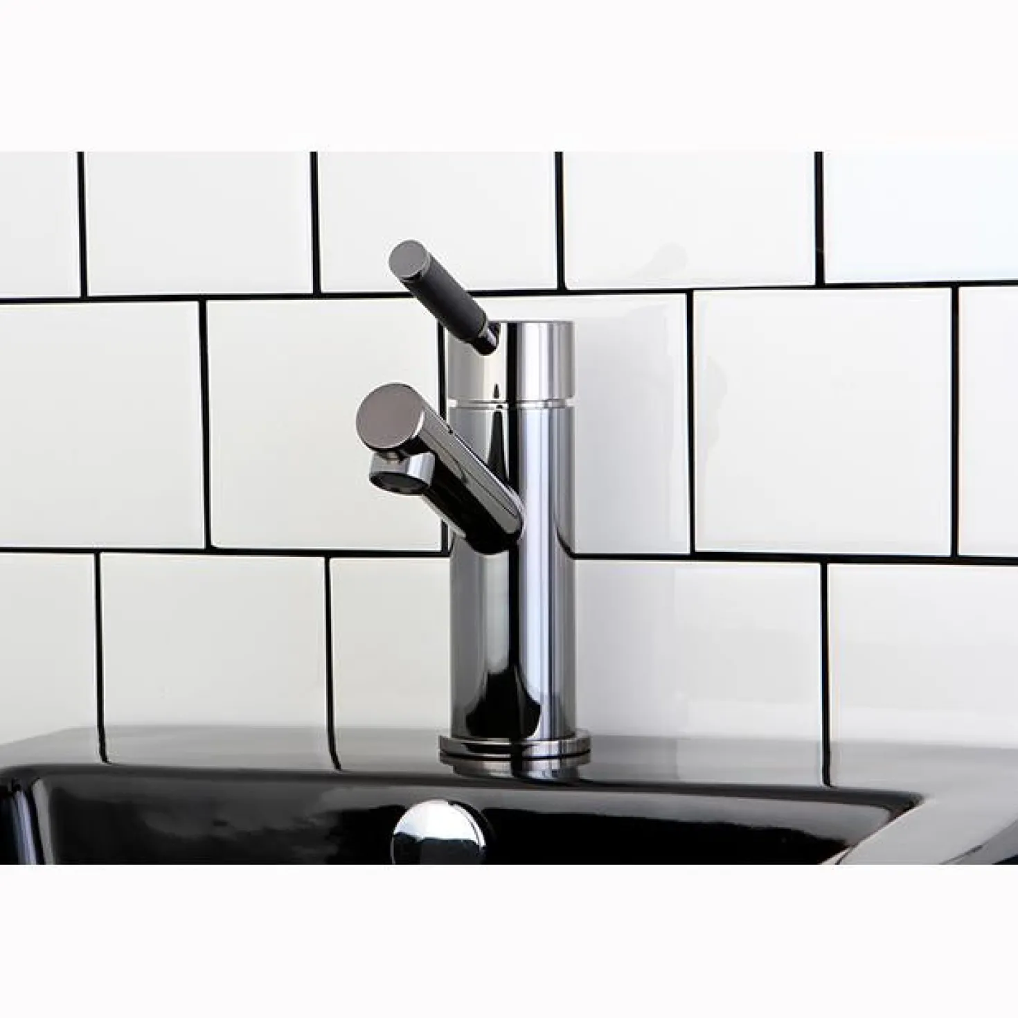 Kingston Brass NS8420DKL Water Onyx Single Handle Lavatory Faucet with Anti-Slide Handle Sleeve and Brass Pop up Drain in Black Nickel