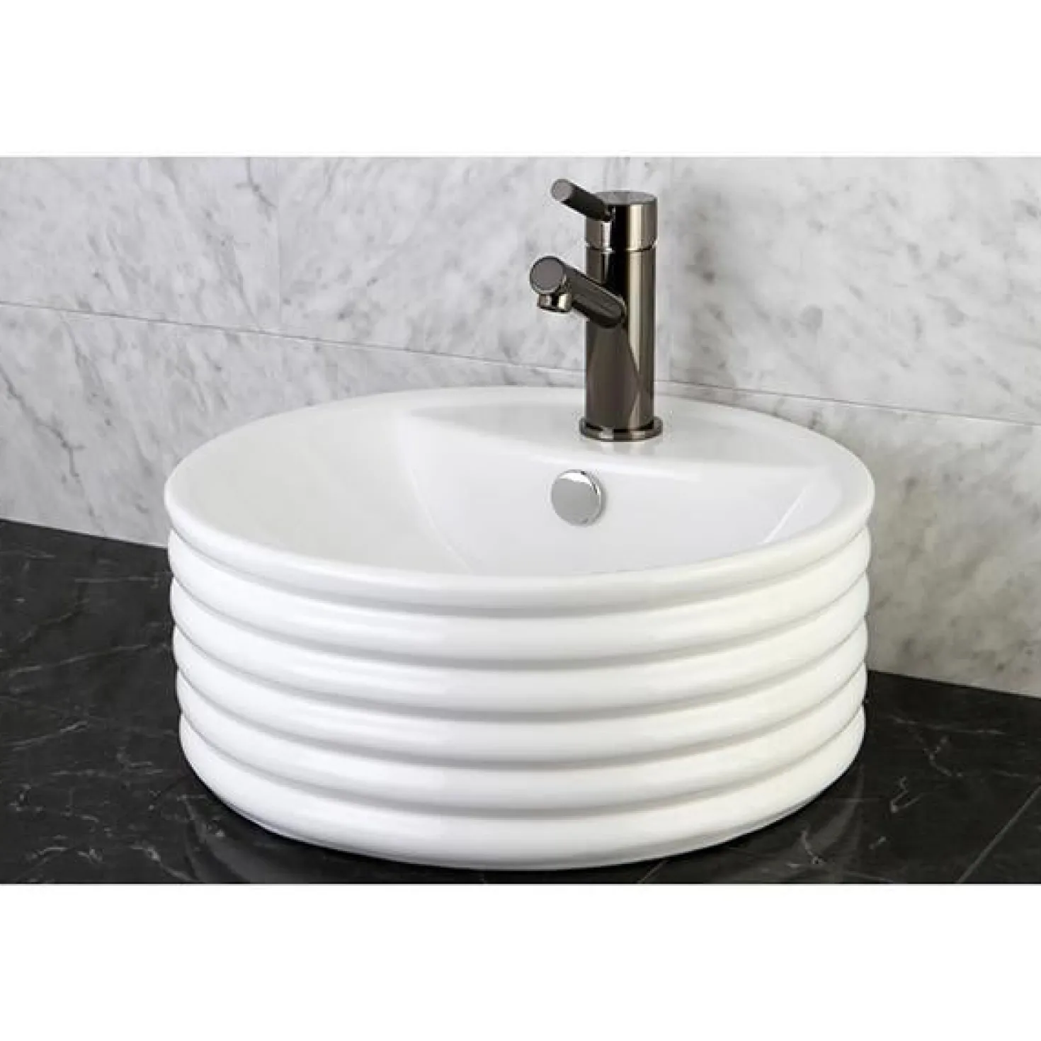 Kingston Brass NS8420DKL Water Onyx Single Handle Lavatory Faucet with Anti-Slide Handle Sleeve and Brass Pop up Drain in Black Nickel