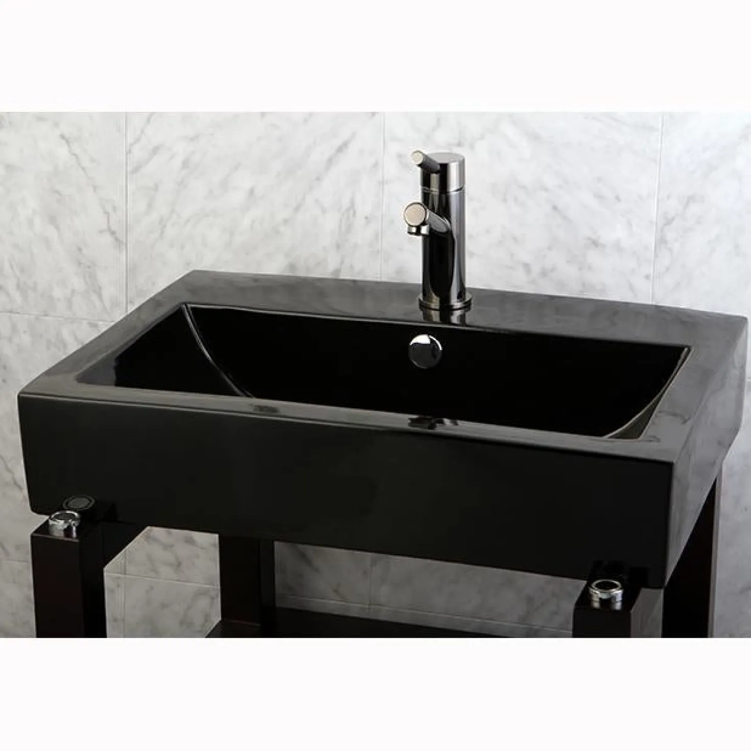 Kingston Brass NS8420DKL Water Onyx Single Handle Lavatory Faucet with Anti-Slide Handle Sleeve and Brass Pop up Drain in Black Nickel