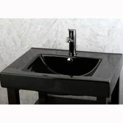 Kingston Brass NS8420DKL Water Onyx Single Handle Lavatory Faucet with Anti-Slide Handle Sleeve and Brass Pop up Drain in Black Nickel