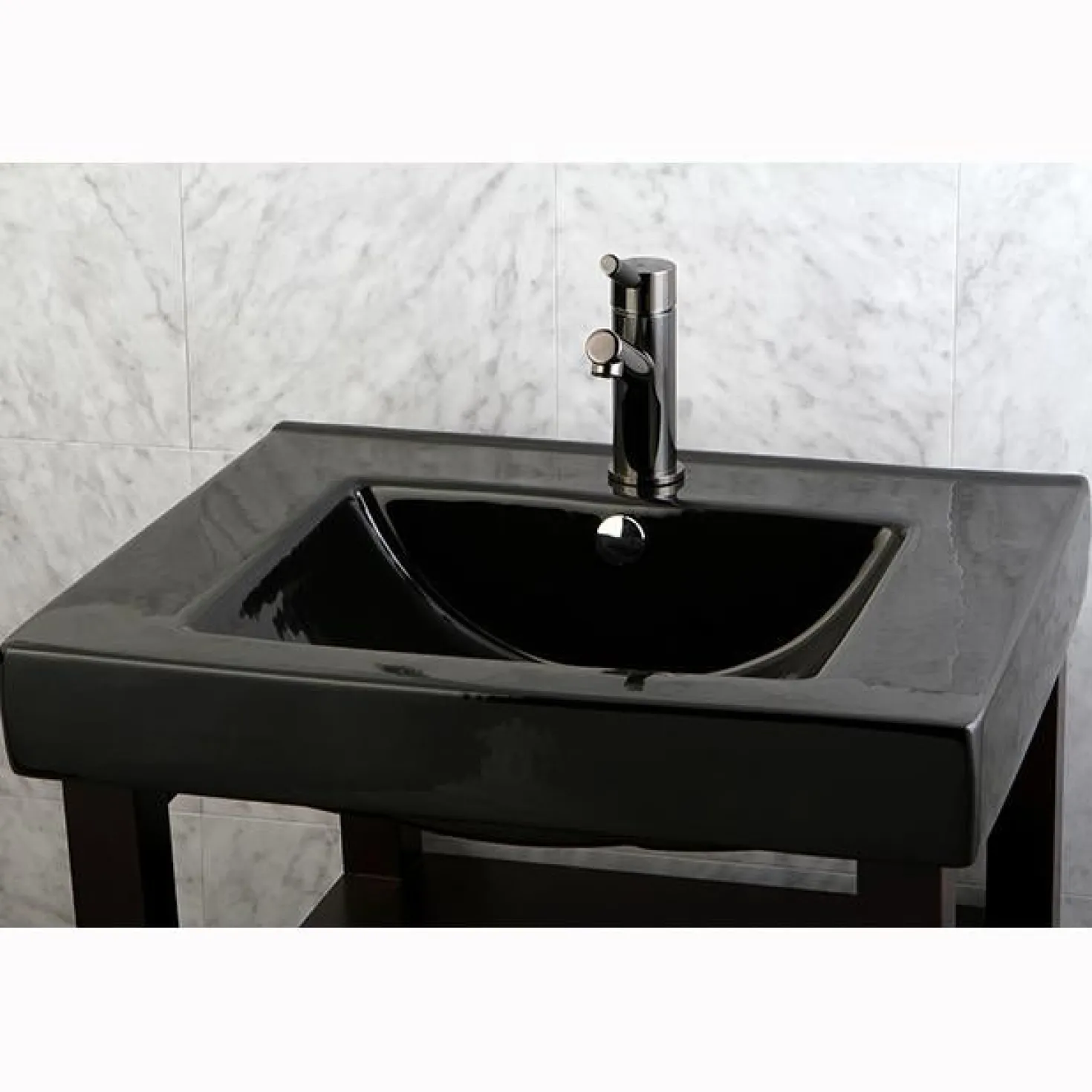 Kingston Brass NS8420DKL Water Onyx Single Handle Lavatory Faucet with Anti-Slide Handle Sleeve and Brass Pop up Drain in Black Nickel