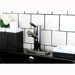 Kingston Brass NS8420DKL Water Onyx Single Handle Lavatory Faucet with Anti-Slide Handle Sleeve and Brass Pop up Drain in Black Nickel
