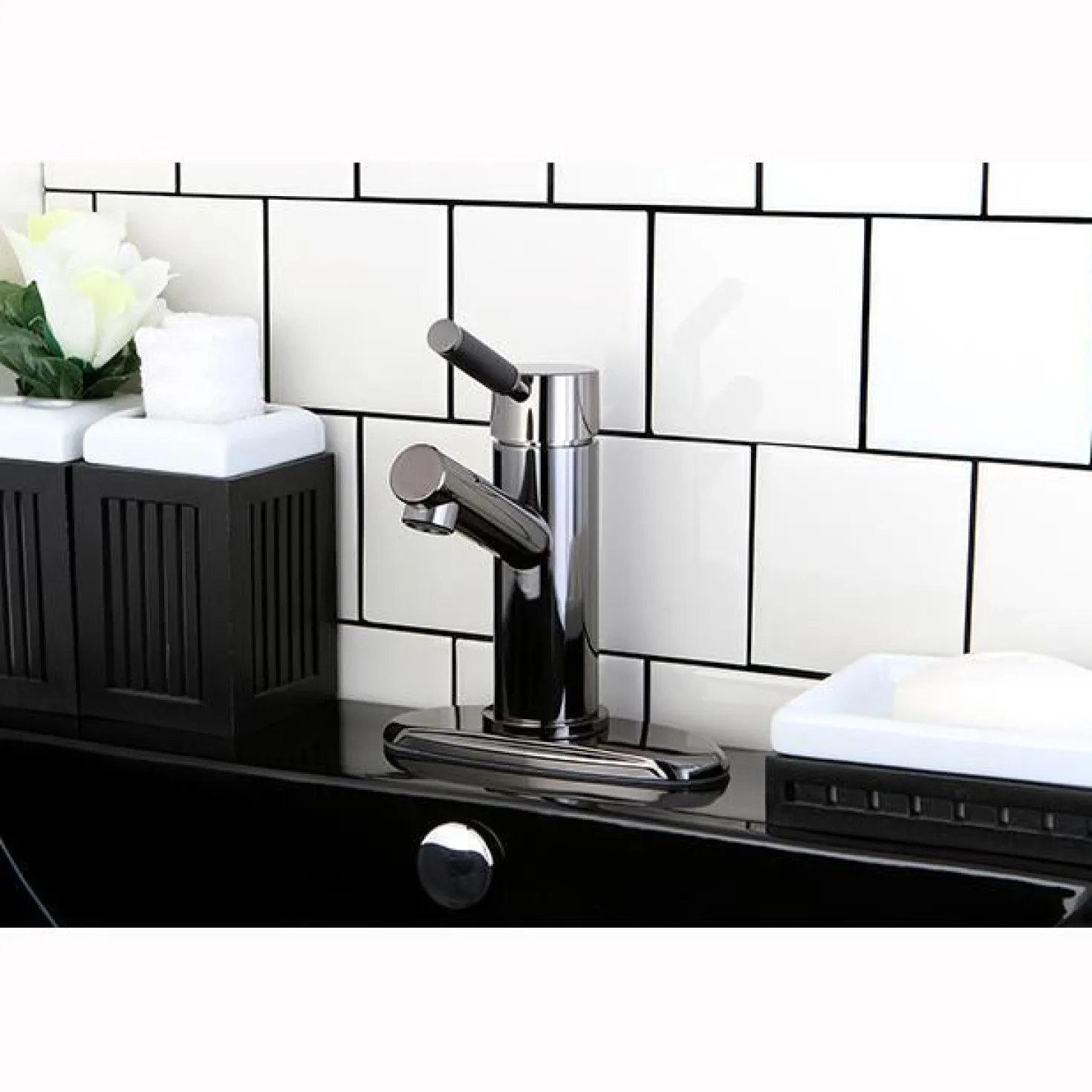 Kingston Brass NS8420DKL Water Onyx Single Handle Lavatory Faucet with Anti-Slide Handle Sleeve and Brass Pop up Drain in Black Nickel