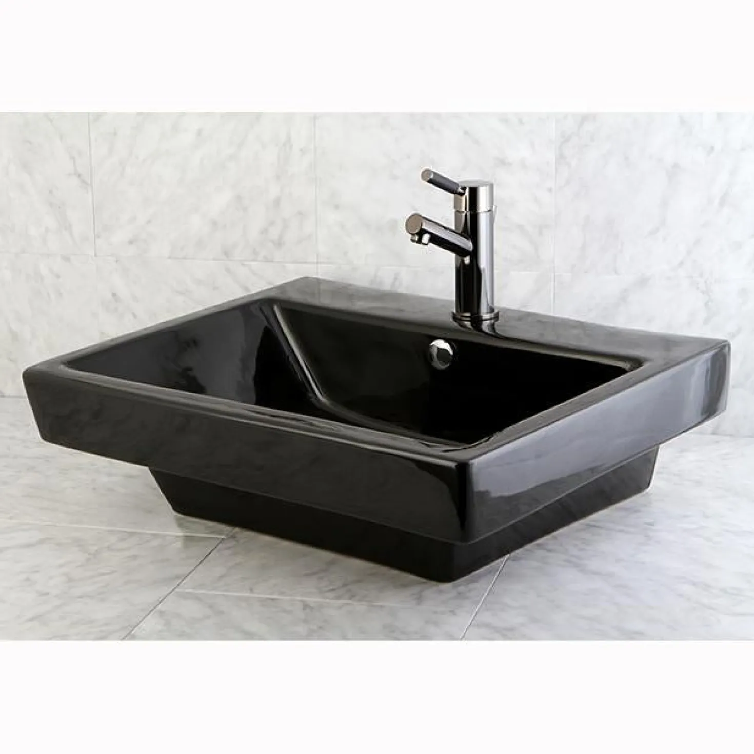 Kingston Brass NS8420DKL Water Onyx Single Handle Lavatory Faucet with Anti-Slide Handle Sleeve and Brass Pop up Drain in Black Nickel