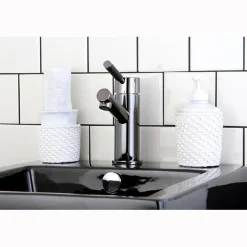 Kingston Brass NS8420DKL Water Onyx Single Handle Lavatory Faucet with Anti-Slide Handle Sleeve and Brass Pop up Drain in Black Nickel