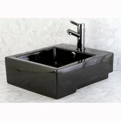 Kingston Brass NS8420DKL Water Onyx Single Handle Lavatory Faucet with Anti-Slide Handle Sleeve and Brass Pop up Drain in Black Nickel