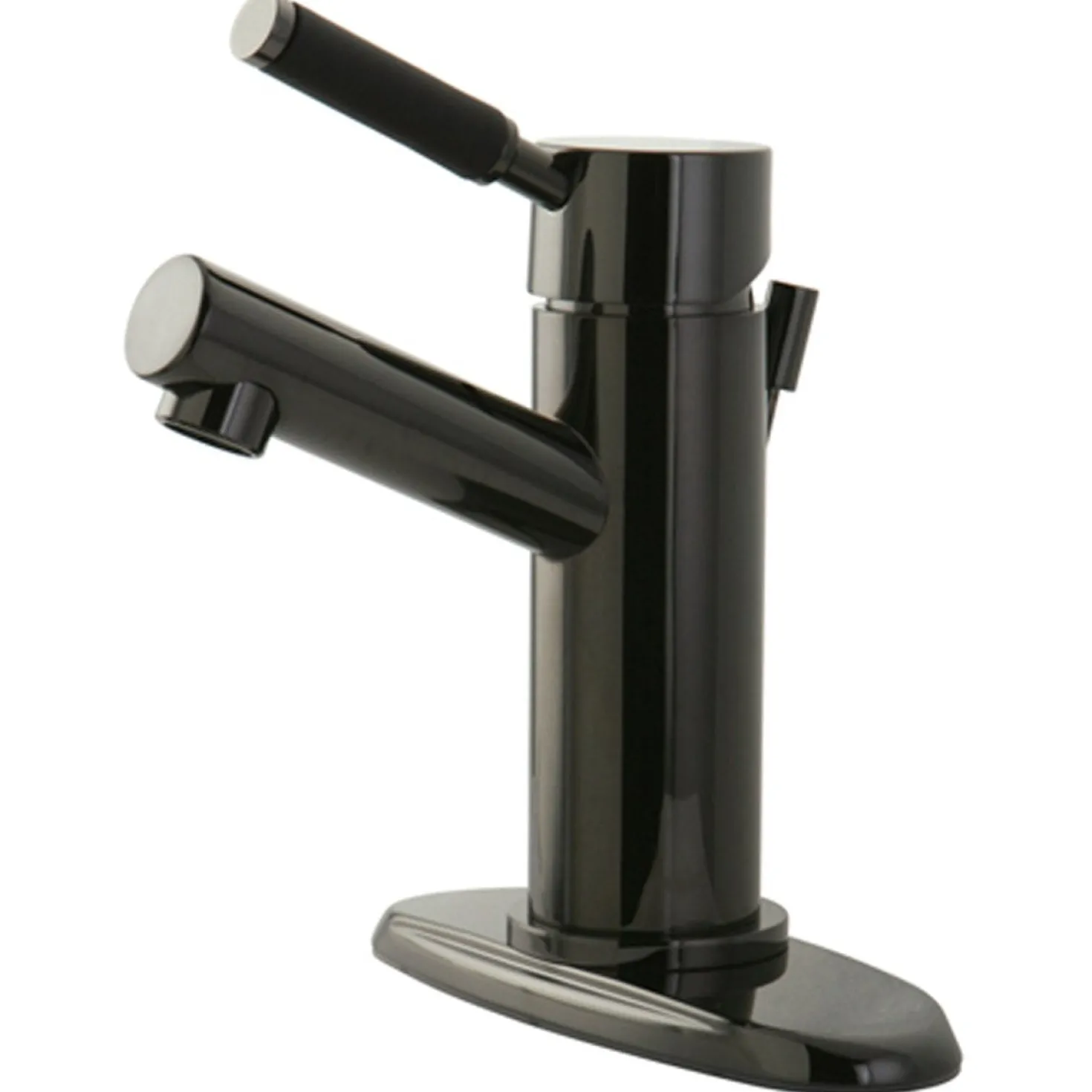 Kingston Brass NS8420DKL Water Onyx Single Handle Lavatory Faucet with Anti-Slide Handle Sleeve and Brass Pop up Drain in Black Nickel