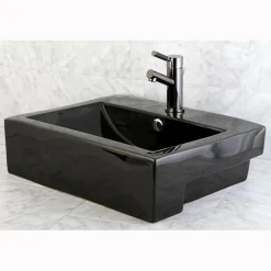 Kingston Brass NS8420DKL Water Onyx Single Handle Lavatory Faucet with Anti-Slide Handle Sleeve and Brass Pop up Drain in Black Nickel