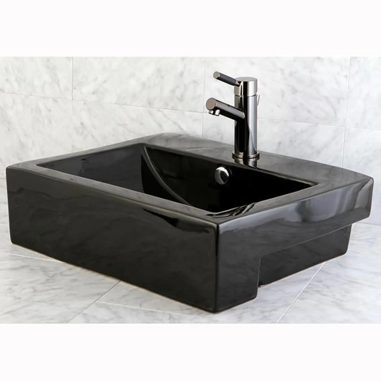 Kingston Brass NS8420DKL Water Onyx Single Handle Lavatory Faucet with Anti-Slide Handle Sleeve and Brass Pop up Drain in Black Nickel