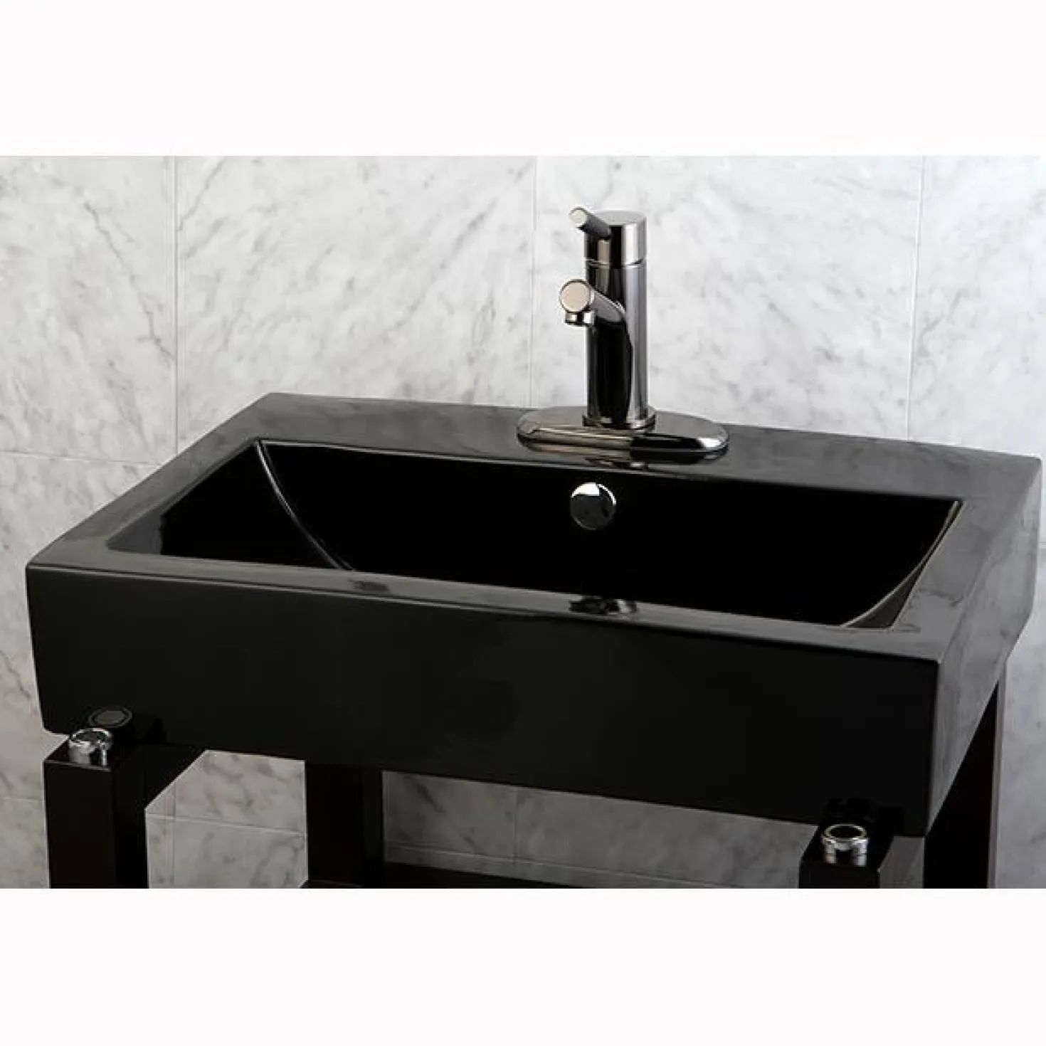 Kingston Brass NS8420DKL Water Onyx Single Handle Lavatory Faucet with Anti-Slide Handle Sleeve and Brass Pop up Drain in Black Nickel