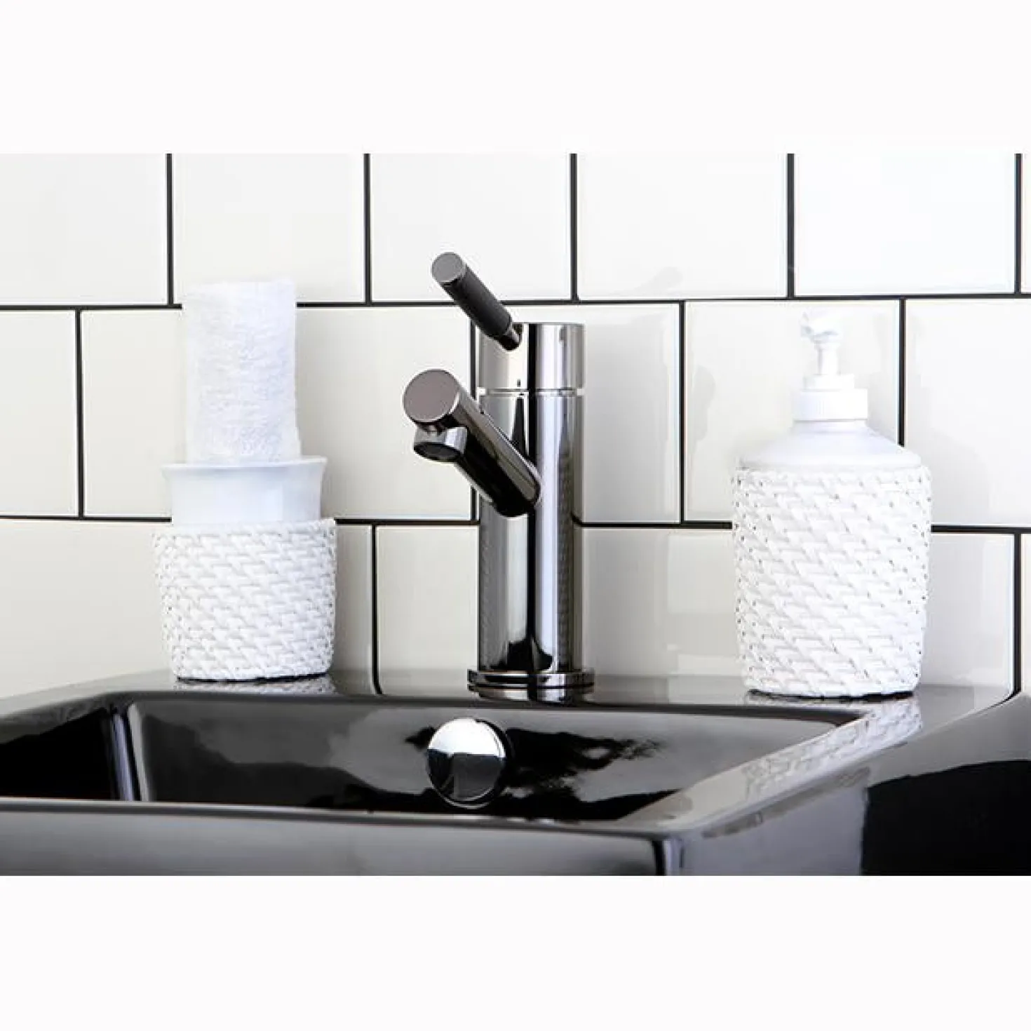 Kingston Brass NS8420DKL Water Onyx Single Handle Lavatory Faucet with Anti-Slide Handle Sleeve and Brass Pop up Drain in Black Nickel