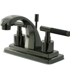 Kingston Brass NS4640DKL Water Onyx 4 Inch Centerset Lavatory Faucet with Brass Pop up Drain in Black Nickel