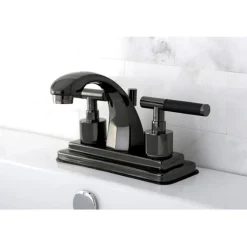 Kingston Brass NS4640DKL Water Onyx 4 Inch Centerset Lavatory Faucet with Brass Pop up Drain in Black Nickel