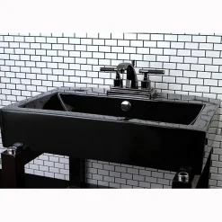 Kingston Brass NS4640DKL Water Onyx 4 Inch Centerset Lavatory Faucet with Brass Pop up Drain in Black Nickel