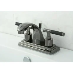 Kingston Brass NS4640DKL Water Onyx 4 Inch Centerset Lavatory Faucet with Brass Pop up Drain in Black Nickel