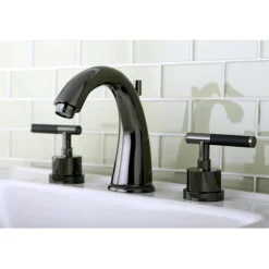 Kingston Brass NS2960DKL Water Onyx Widespread Lavatory Faucet with Lever Handles and Brass Pop up Drain in Black Nickel