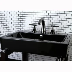 Kingston Brass NS2960DKL Water Onyx Widespread Lavatory Faucet with Lever Handles and Brass Pop up Drain in Black Nickel