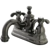 Kingston Brass NS7100TX Water Onyx 4 inch Centerset Lavatory Faucet with Cross Handles and Brass Pop up Drain in Black Nickel