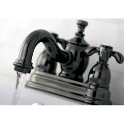 Kingston Brass NS7100TX Water Onyx 4 inch Centerset Lavatory Faucet with Cross Handles and Brass Pop up Drain in Black Nickel