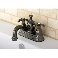 Kingston Brass NS7100TX Water Onyx 4 inch Centerset Lavatory Faucet with Cross Handles and Brass Pop up Drain in Black Nickel