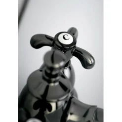 Kingston Brass NS7000TX Water Onyx 4 Inch Centerset Lavatory Faucet with Cross Handles and Brass Pop up Drain in Black Nickel