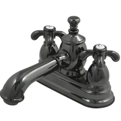 Kingston Brass NS7000TX Water Onyx 4 Inch Centerset Lavatory Faucet with Cross Handles and Brass Pop up Drain in Black Nickel