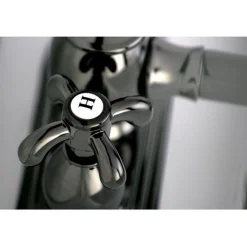Kingston Brass NS7000TX Water Onyx 4 Inch Centerset Lavatory Faucet with Cross Handles and Brass Pop up Drain in Black Nickel