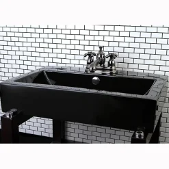 Kingston Brass NS7000TX Water Onyx 4 Inch Centerset Lavatory Faucet with Cross Handles and Brass Pop up Drain in Black Nickel