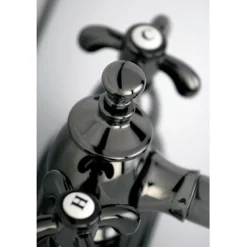 Kingston Brass NS7000TX Water Onyx 4 Inch Centerset Lavatory Faucet with Cross Handles and Brass Pop up Drain in Black Nickel