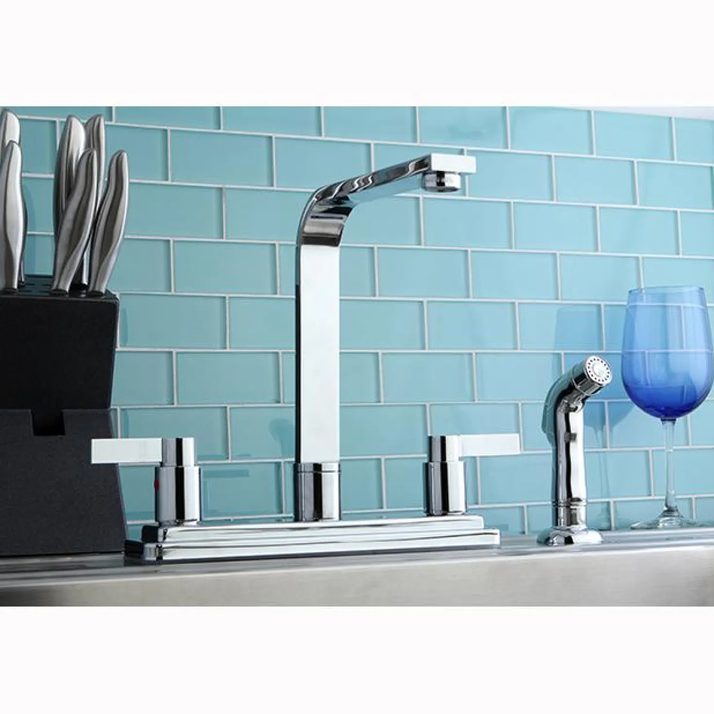 Kingston Brass NuvoFusion Double Handle High Rise Spout Kitchen Faucet with Side Sprayer