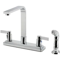 Kingston Brass NuvoFusion Double Handle High Rise Spout Kitchen Faucet with Side Sprayer