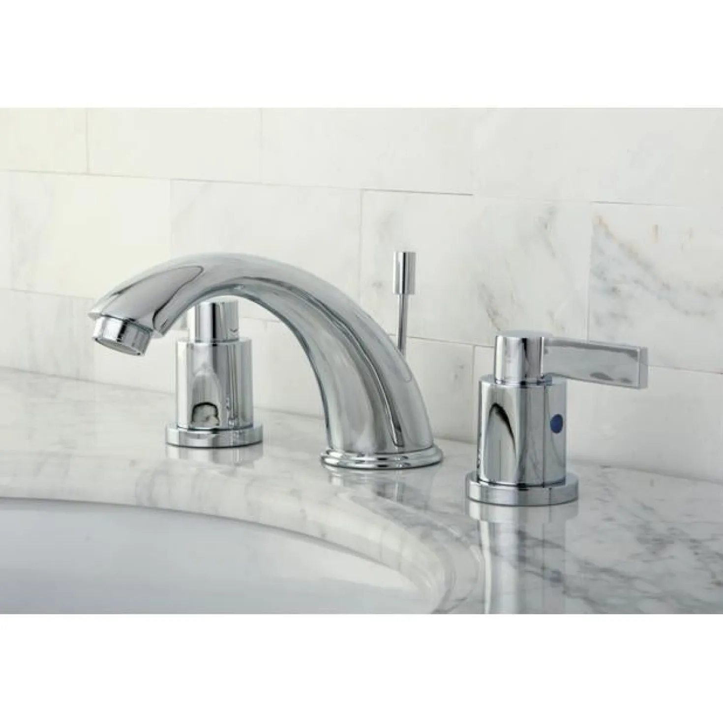 Kingston Brass NuvoFusion Double Handle 8" to 16" Widespread Lavatory Faucet with Brass Pop-up