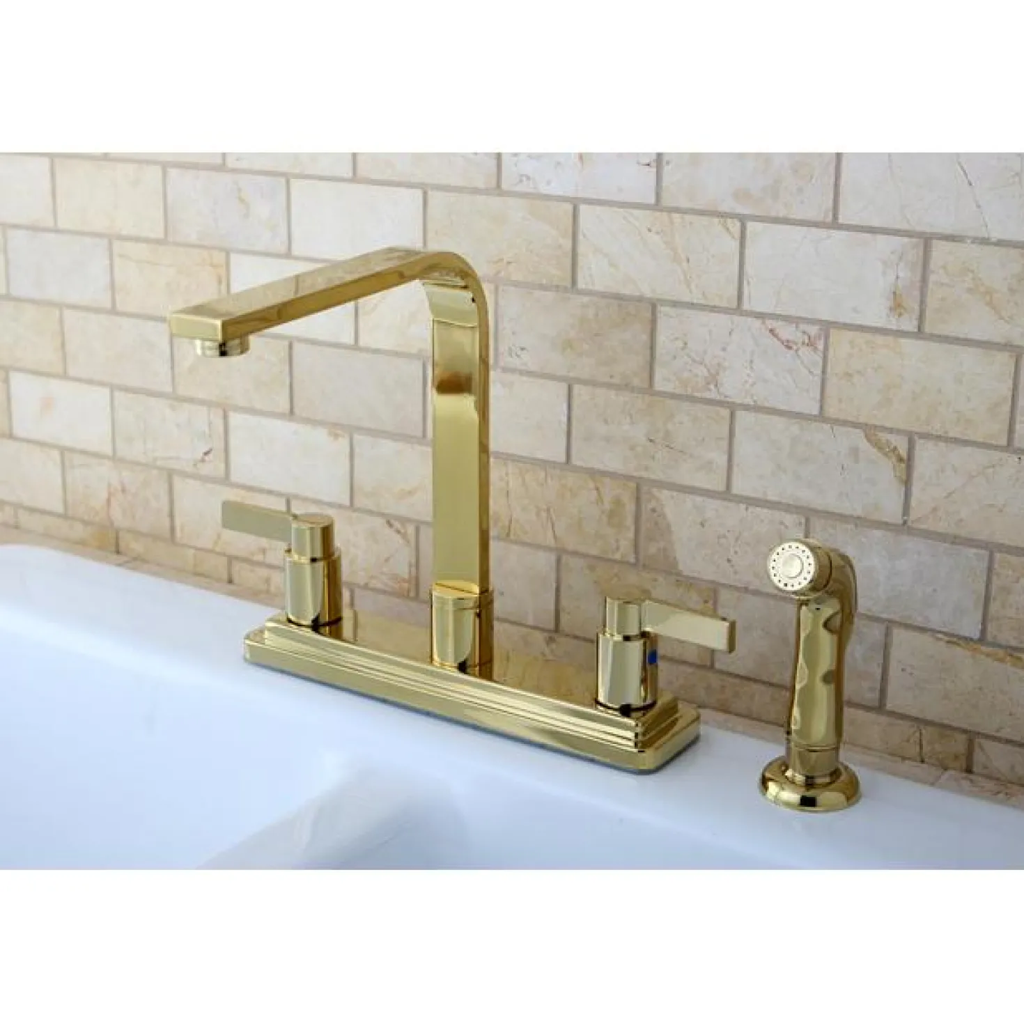 Kingston Brass Nuvofusion Euro high Rise Spout Kitchen Faucet with Side Sprayer