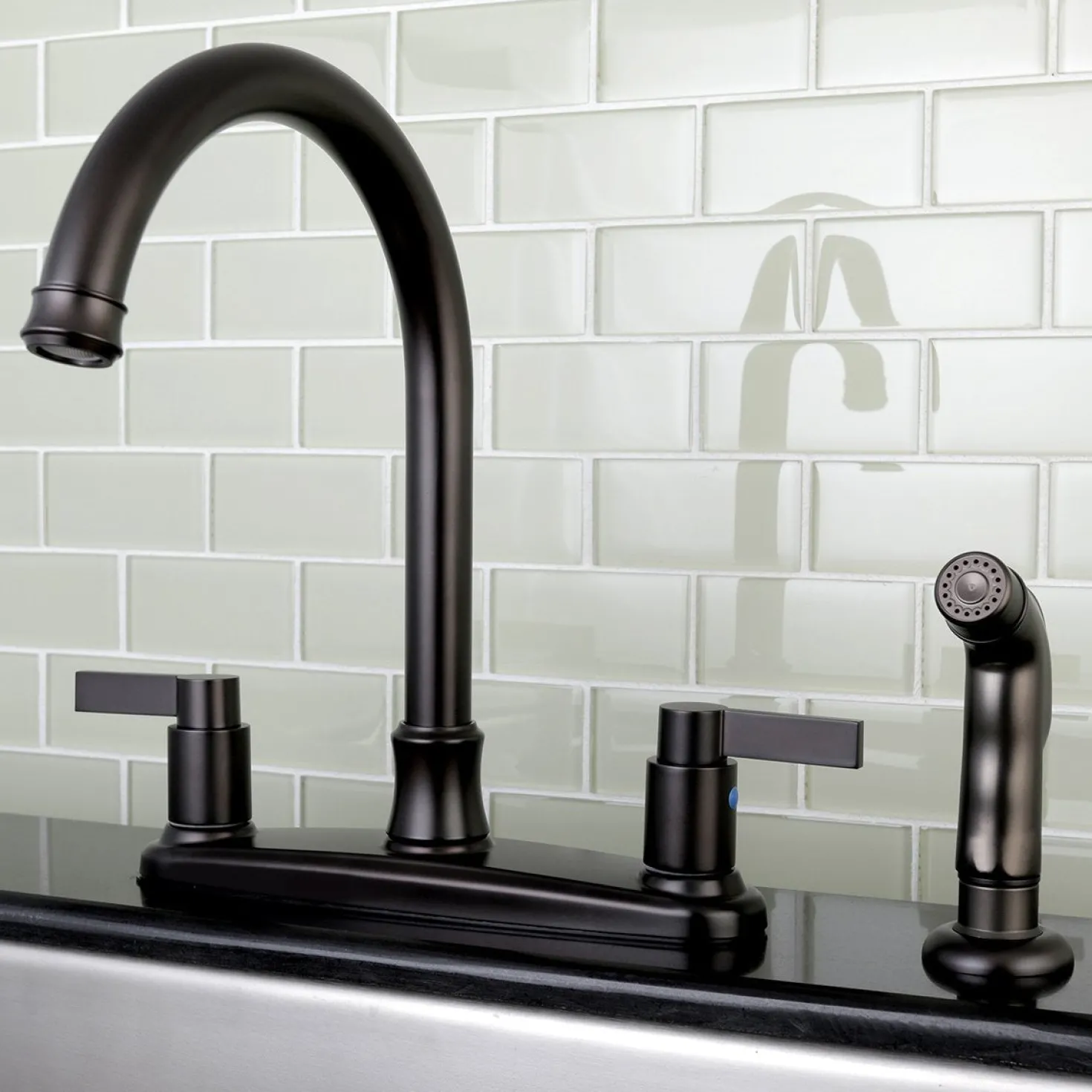Kingston Brass NuvoFusion 8-Inch Center Gooseneck Kitchen Faucet