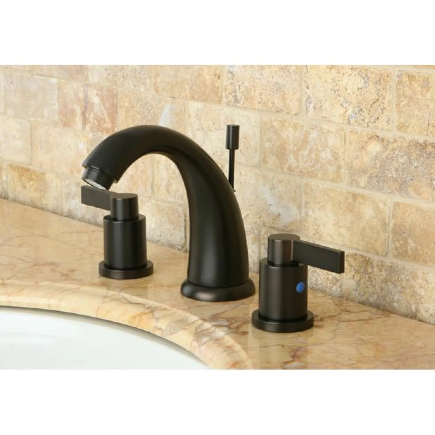 Kingston Brass NuvoFusion 8" to 16" Widespread Double Handle Lavatory Faucet with Brass Pop-up