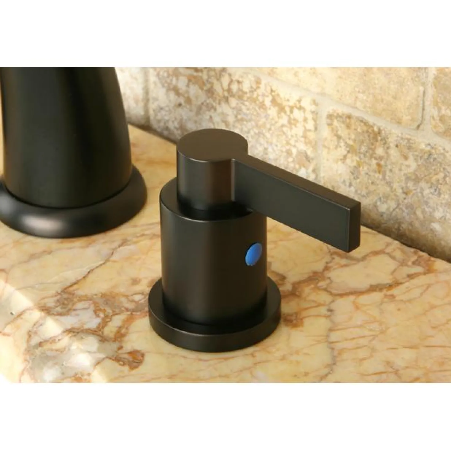 Kingston Brass NuvoFusion 8" to 16" Widespread Double Handle Lavatory Faucet with Brass Pop-up