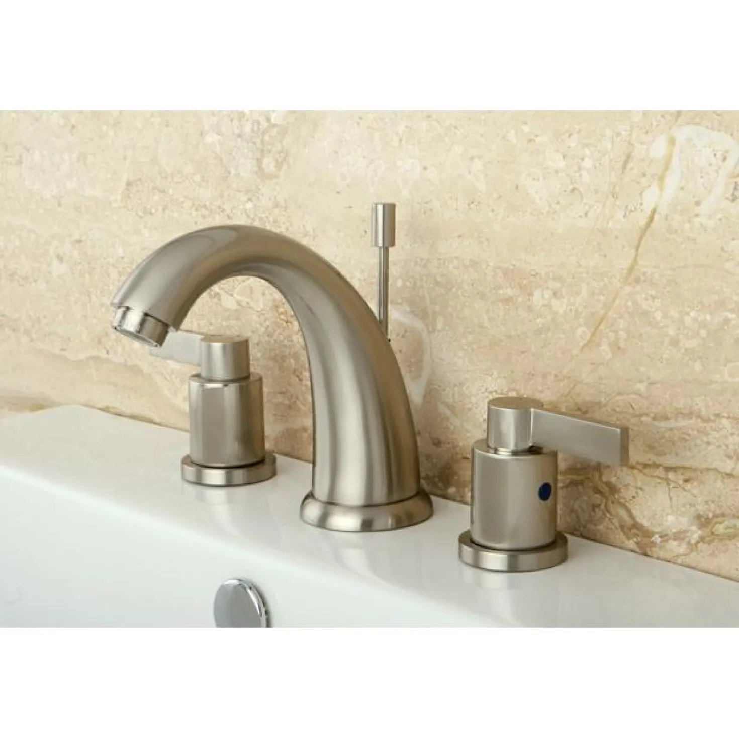Kingston Brass NuvoFusion 8" to 16" Widespread Double Handle Lavatory Faucet with Brass Pop-up