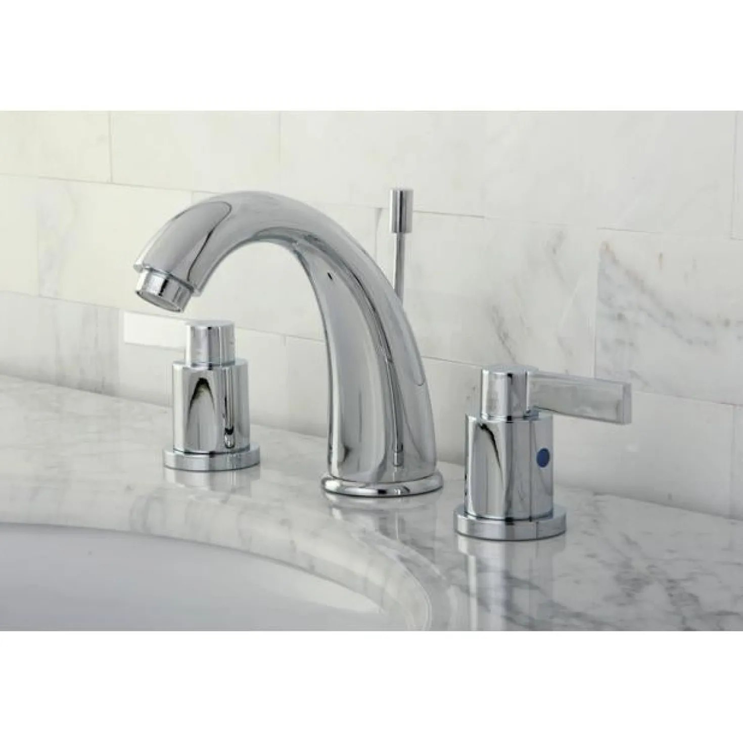 Kingston Brass NuvoFusion 8" to 16" Widespread Double Handle Lavatory Faucet with Brass Pop-up
