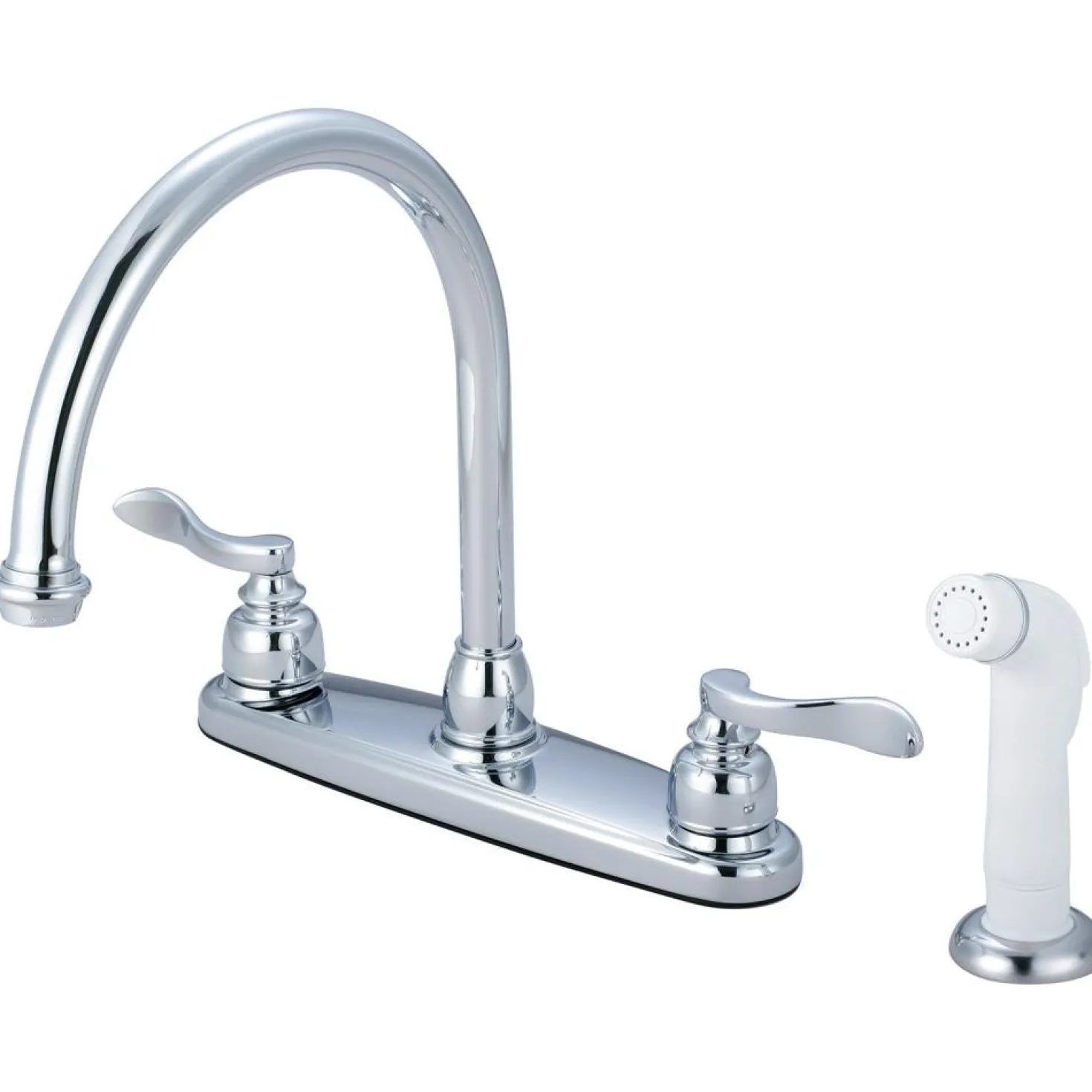 Kingston Brass Nuwave French Double Handle 8" Centerset Kitchen Faucet with White Sprayer