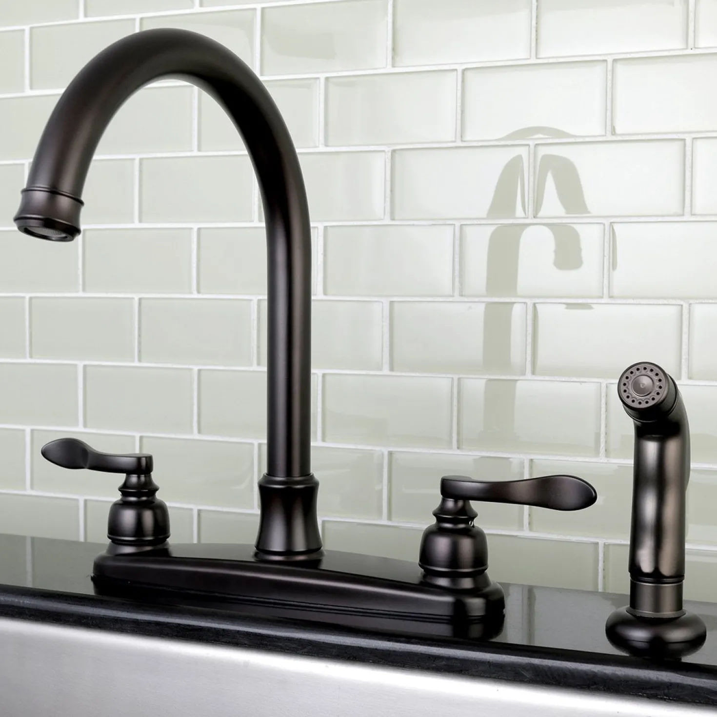 Kingston Brass NuWave French 8-Inch Center Gooseneck Kitchen Faucet