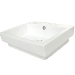 Kingston Brass Plaza White China Vessel Bathroom Sink with Overflow Hole and Faucet Hole